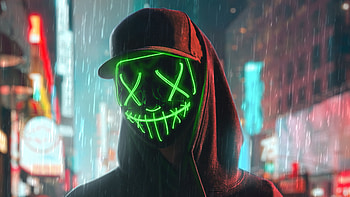Hoodie Boy Green Glowing Mask , hoodie, boy, mask, artist, artwork, digital-art HD wallpaper