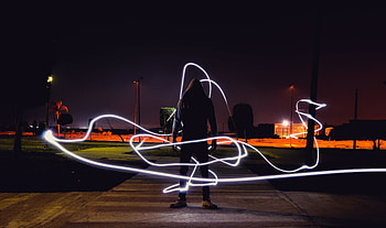 Person, wearing hoodie, jacket, neon, light HD wallpaper