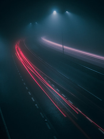 Night, Lights, Dark, Road, Fog HD phone wallpaper