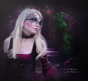 Will follow you Quietly, lady, mask, fantasy, hair HD wallpaper