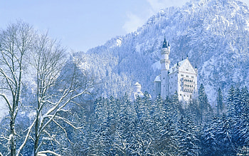 Landscape, Winter, Trees, Mountains, Castles HD wallpaper