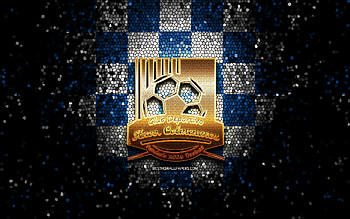 Hermanos Colmenares FC, glitter logo, La Liga FutVe, blue white checkered background, soccer, Venezuelan football club, Hermanos Colmenares logo, mosaic art, football, Venezuelan Primera Division, CD Hermanos Colmenares HD wallpaper