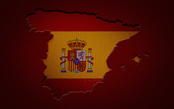 Spain map, , European countries, Spanish flag, red carbon background, Spain map silhouette, Spain flag, Europe, Spanish map, Spain, flag of Spain HD wallpaper