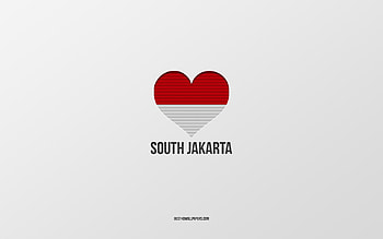 I Love South Jakarta, Indonesian cities, Day of South Jakarta, gray background, South Jakarta, Indonesia, Indonesian flag heart, favorite cities, Love South Jakarta HD wallpaper