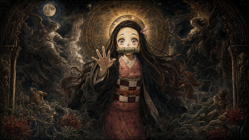 Moonlit Nezuko Kamado —, Anime Girl, Kimono HD wallpaper
