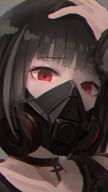 Crimson-Gazed: Black-Haired Masked Anime, black hair, red eyes, Anime, Original HD phone wallpaper