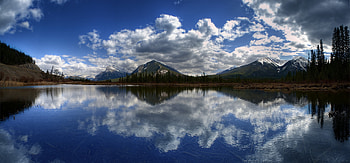 Nature, Mountains, Clouds, Lake, Reflection, Surface, Panorama HD wallpaper