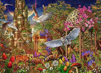 Owls, painting, art, bird, garden, bufnita, owl, pasari HD wallpaper