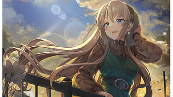 Blue Eyes Anime Girl Is Wearing Green Dress Standing In Blue Sky Background Anime Girl HD wallpaper