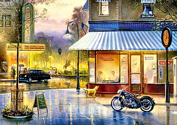 Days to Remember F1C, architecture, art, dogs, motorcycle, beautiful, cityscape, illustration, shops, artwork, scenery, wide screen, stores, painting, street, canine HD wallpaper