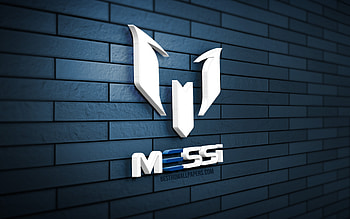 Lionel Messi 3D logo, , football stars, blue brickwall, Leo Messi, creative, music stars, Lionel Messi logo, 3D art, Messi logo, Lionel Messi HD wallpaper