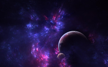 Violet Interaction, galaxies, purple, planets, 3d, space, stars, moons HD wallpaper