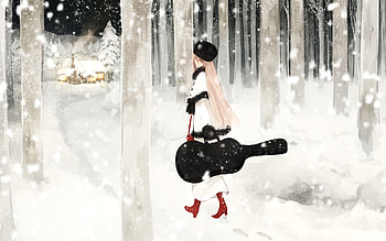 Luka Megurine, winter, vocaloid, vocaloid 2, pink hair, cabin HD wallpaper