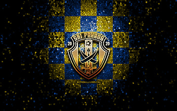 Sri Pahang FC, glitter logo, Malaysia Super League, yellow blue checkered background, soccer, malaysian football club, Sri Pahang FC logo, mosaic art, football, FC Sri Pahang HD wallpaper