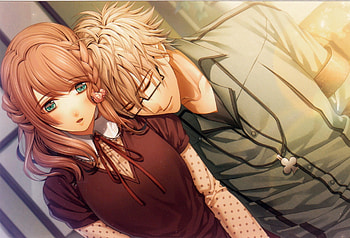 Heroine Kent, cute, neacklece, sleeping, shirt, short hair, glasses, male, braids, female, bow, bown hair, knet, Heroine, love, blush, Amnesia, green eyes HD wallpaper