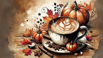 Pumpkin Spice Latte Autumn Ambiance, pumpkin spice latte, coffee, Autumn, pumpkin, fall leaves HD wallpaper