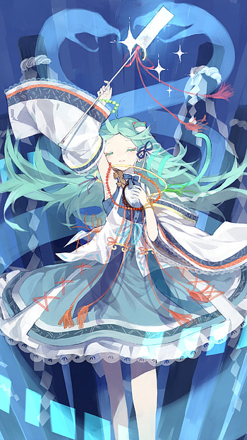 green hair, long hair, dress, Sanae Kochiya, Anime, Touhou HD phone wallpaper