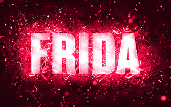 Happy Birtay Frida, , pink neon lights, Frida name, creative, Frida Happy Birtay, Frida Birtay, popular american female names, with Frida name, Frida HD wallpaper