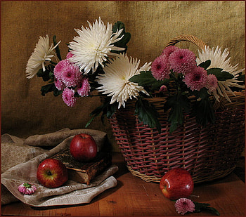 flower and fruit, still life, graphy, pretty, art, flower, fruit HD wallpaper