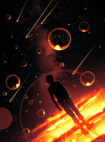 Art, Bubbles, Dark, Shine, Light, Silhouette, Flash HD phone wallpaper