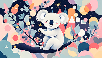 Koala : Serene Forest Dreamscape, koala, cartoon, Animal, branch, colorful HD wallpaper