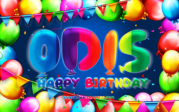 Happy Birtay Odis, , colorful balloon frame, Odis name, blue background, Odis Happy Birtay, Odis Birtay, popular german male names, Birtay concept, Odis HD wallpaper