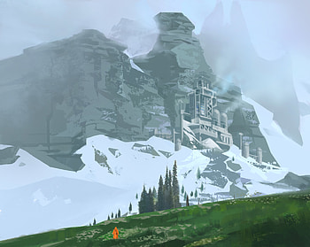 Art, Snow, Rocks, Slope, Wanderer HD wallpaper