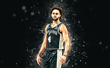 Derrick White, , basketball stars, NBA, San Antonio Spurs, basketball, white neon lights, Derrick White Spurs, Derrick White HD wallpaper