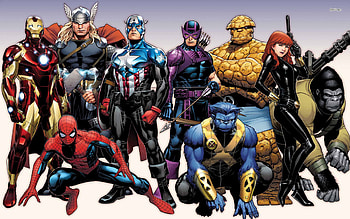 Spider Man, Marvel Comics, Iron Man, Comics, Avengers, Beast (Marvel Comics), Ben Grimm, Black Widow, Captain America, Clint Barton, Hawkeye, Peter Parker, Thing (Marvel Comics), Thor, Tony Stark HD wallpaper