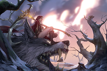 Wolf rider, hanbo, fantasy, art, han bo, girl, wolf, giant, rider HD wallpaper
