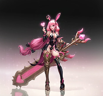 Fantasy girl, ww w, bunny, pink, wwwart, fantasy, ears, girl HD wallpaper