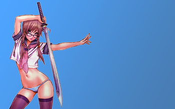 Shunya, blue, sexy, anime girl, sword, fighter HD wallpaper