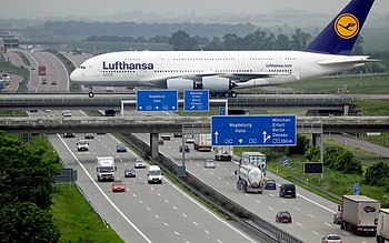 Landing, plane, road, cars HD wallpaper