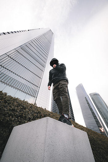 Building, Miscellanea, Miscellaneous, Human, Person, Anonymous, Hood, Bottom View HD phone wallpaper