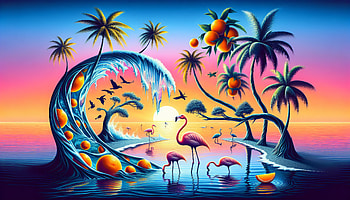 Florida Tropical Paradise - Flamingo and Palms Background, Florida, beach, palm tree, flamingo HD wallpaper