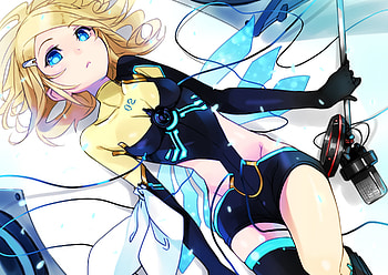 Kagamine Rin, blue, blonde, eyes, cute, vocaloid, plugsuit, mic, lying, cool, micro HD wallpaper