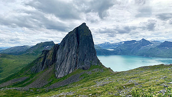 Segla mountain, Senja island, Norway, landscape, sea, sky, coast, clouds HD wallpaper
