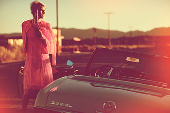 Lady in Pink, sexy, pink, lady, model, car, beautiful, dress HD wallpaper