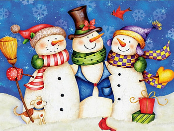 Winter friends, winter, art, cute, snowman, snowflakes, holiday, snow, christmas, friends HD wallpaper