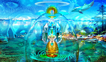 Underwater Land, Women, Abstrac, Art, Digital, Fantasy, Dolphin HD wallpaper