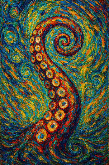 Starry Spiral Tentacle — , octopus, oil painting HD phone wallpaper