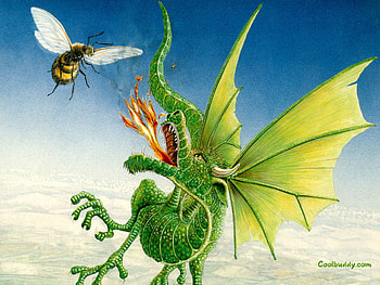 Dragon vs Bee, dragon, bee, fire, green HD wallpaper