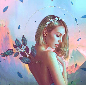 Angel, pink, magic art, blonde, fantasy, girl, magicart, wings, blue, leaf HD wallpaper