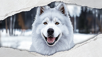 Charming Samoyed: Ultra, samoyed, dog, snowy landscape, portrait, Happy HD wallpaper