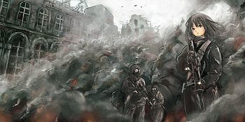 war situation, smoke, anime, soldier, war HD wallpaper
