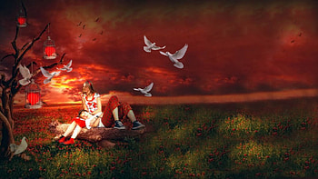lovers, zynah, dove, sunset HD wallpaper