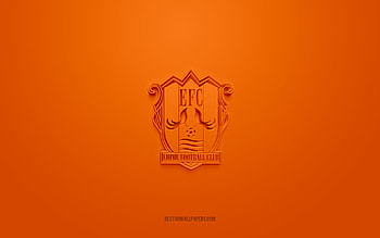 Ehime FC, creative 3D logo, orange background, J3 League, 3d emblem, Japan Football Club, Matsuyama, Japan, 3d art, football, Ehime FC 3d logo HD wallpaper