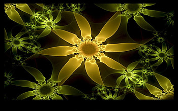 00001DN, fractal, green, yellow, flower HD wallpaper
