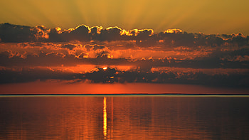 Nature, Sunset, Sea, Clouds, Horizon, Reflection HD wallpaper