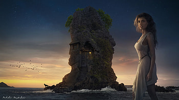 Girl On Island, artist, artwork, digital-art, artstation HD wallpaper